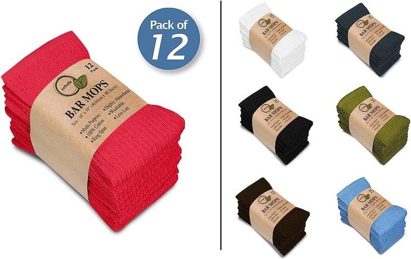 Softolle Bar Mop Towels, Pack of 12, 16x19 Inches, 100% Cotton, Crimson, Multi-Purpose for Home, Kitchen and Bar Cleaning - Image 2